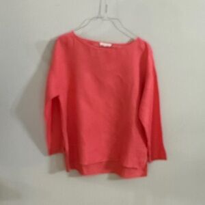 Eileen Fisher Vibrant Coral Top 100% linen XS runs oversized